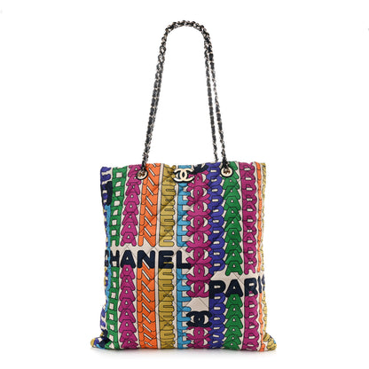 Chanel Printed Fabric Quilted Logo Large Shopping Tote Multicolor 1 of 10