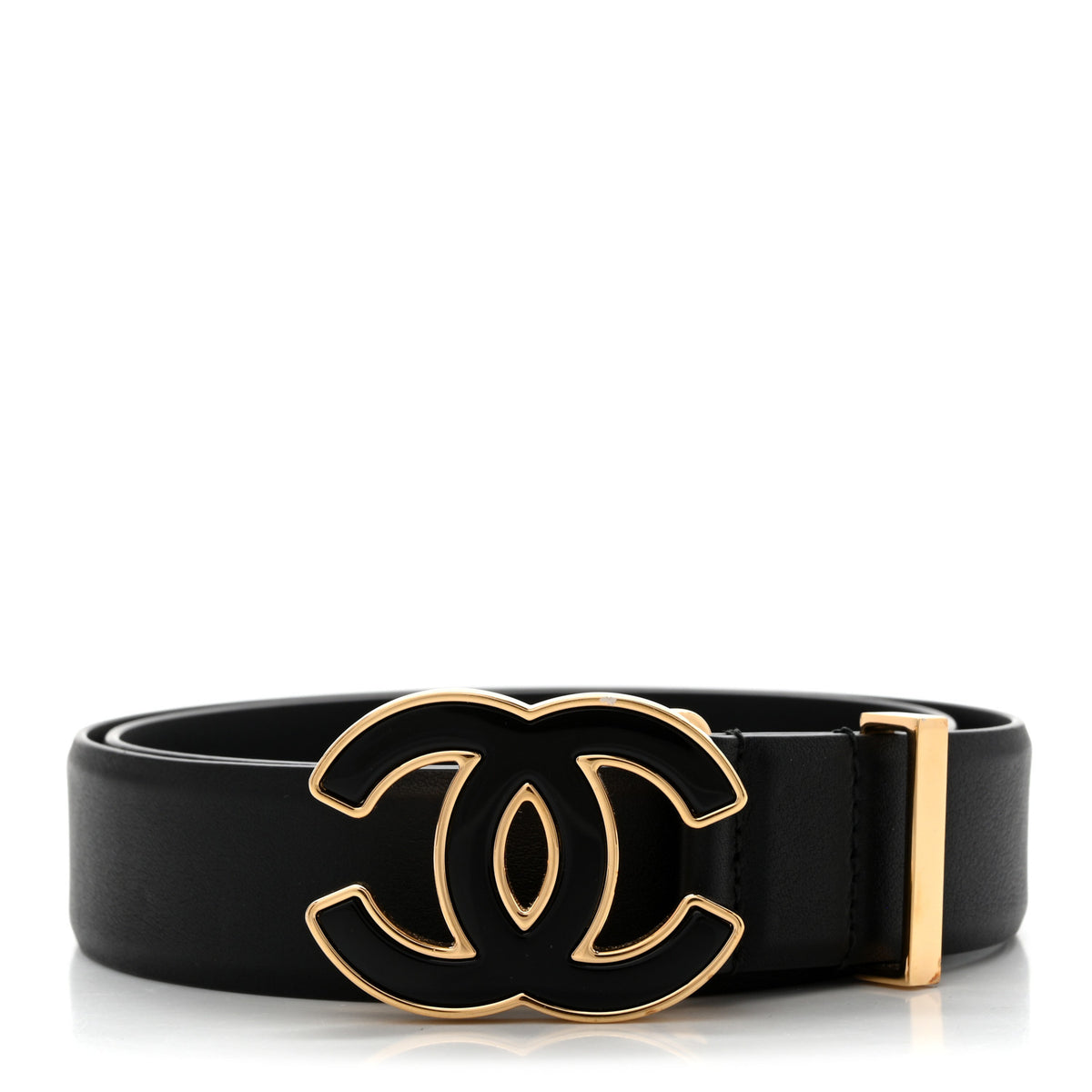 Chanel Calfskin Metal Enamel CC Belt 75 30 Black Golden 1 of 5