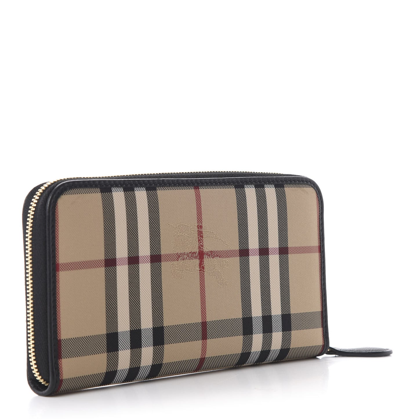 Calfskin House Check Elmore Zip Around Wallet Black