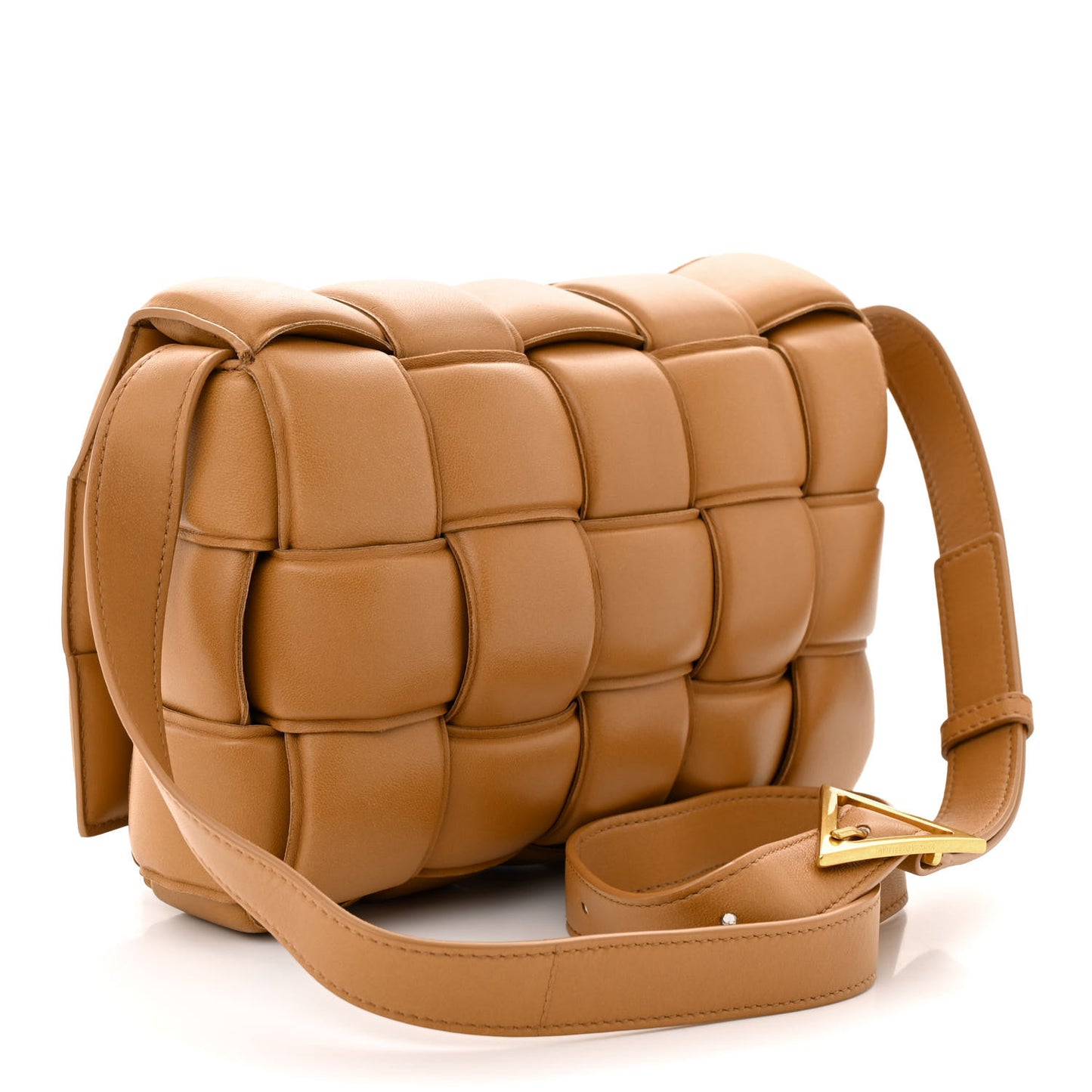 Nappa Maxi Intreccio Padded Cassette Crossbody Bag Caramel