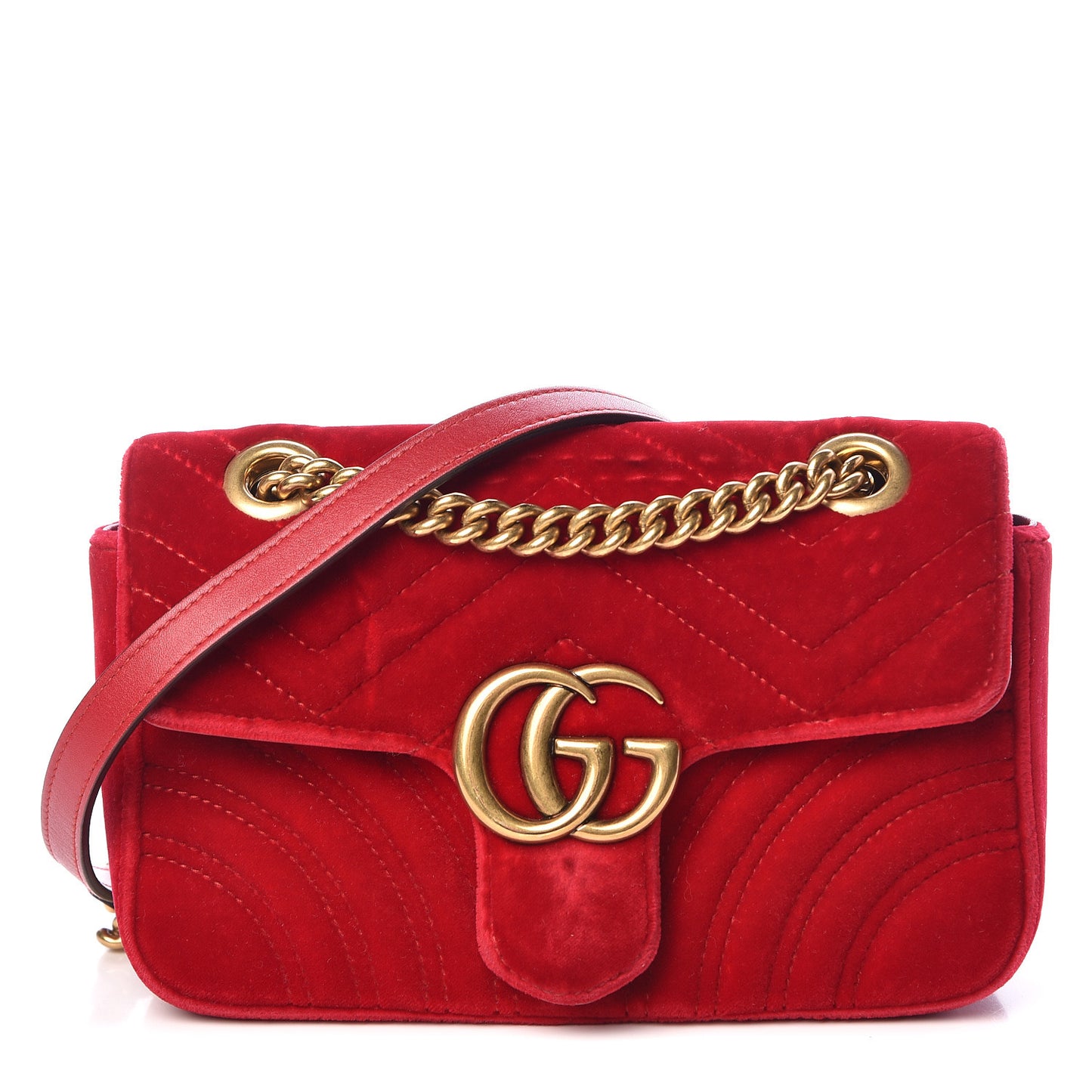 Velvet Matelasse Mini GG Marmont Shoulder Bag Hibiscus Red