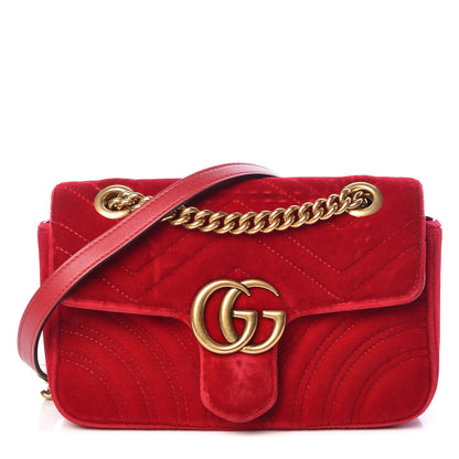 Gucci Velvet Matelasse Mini GG Marmont Shoulder Bag Hibiscus Red 1 of 17