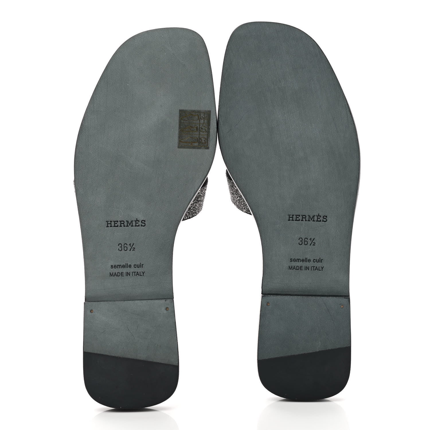 Hermes Velvet Goatskin Crystal Beads Oran Sandals 36.5 Gris Argente Black 5 of 9