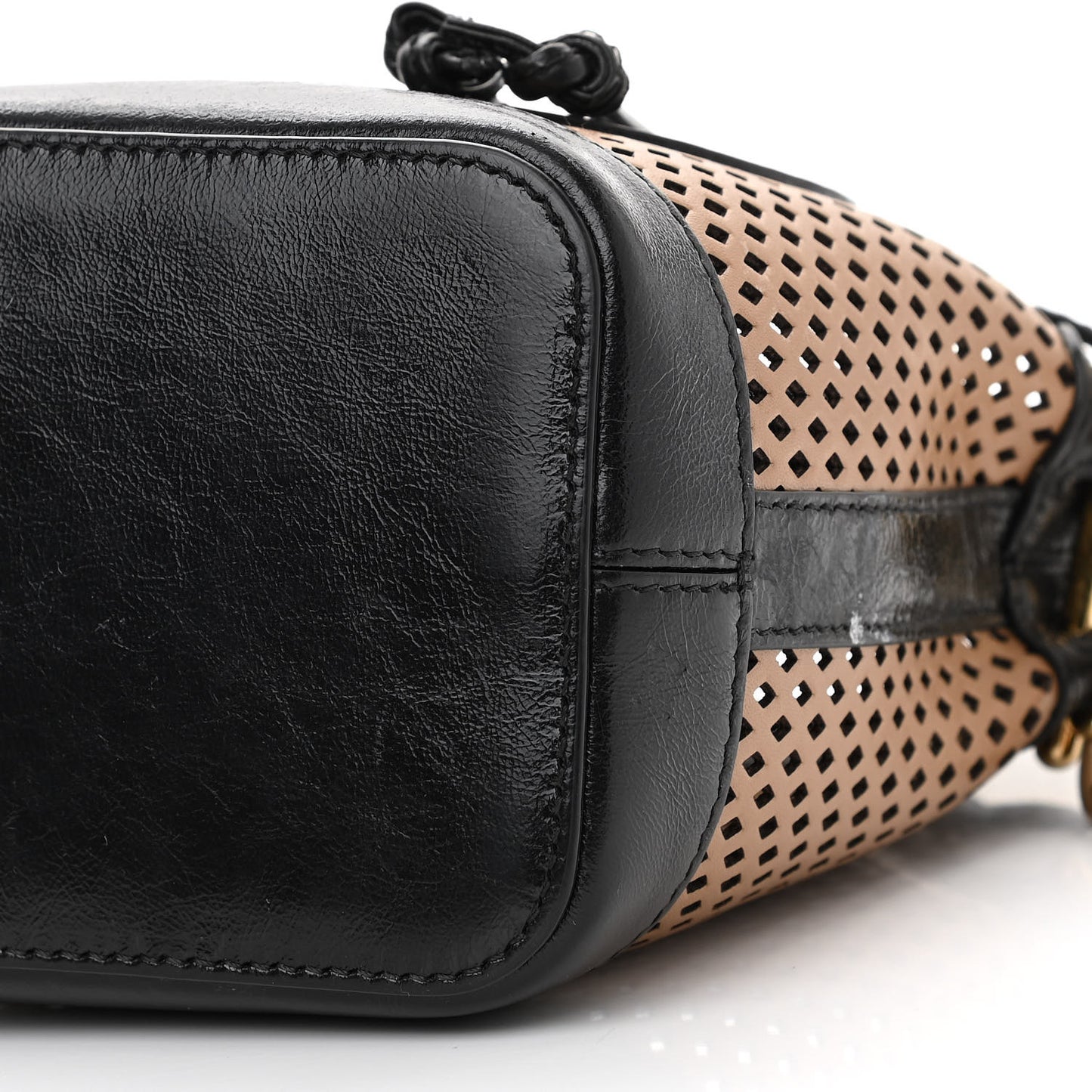 Vitello Liberty Glossy Lambskin F is Fendi Perforated Mini Mon Tresor Bucket Bag Sand Mimosa Black