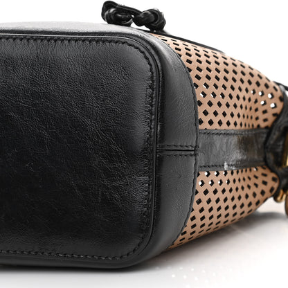 Fendi Vitello Liberty Glossy Lambskin F is Fendi Perforated Mini Mon Tresor Bucket Bag Sand Mimosa Black 9 of 13