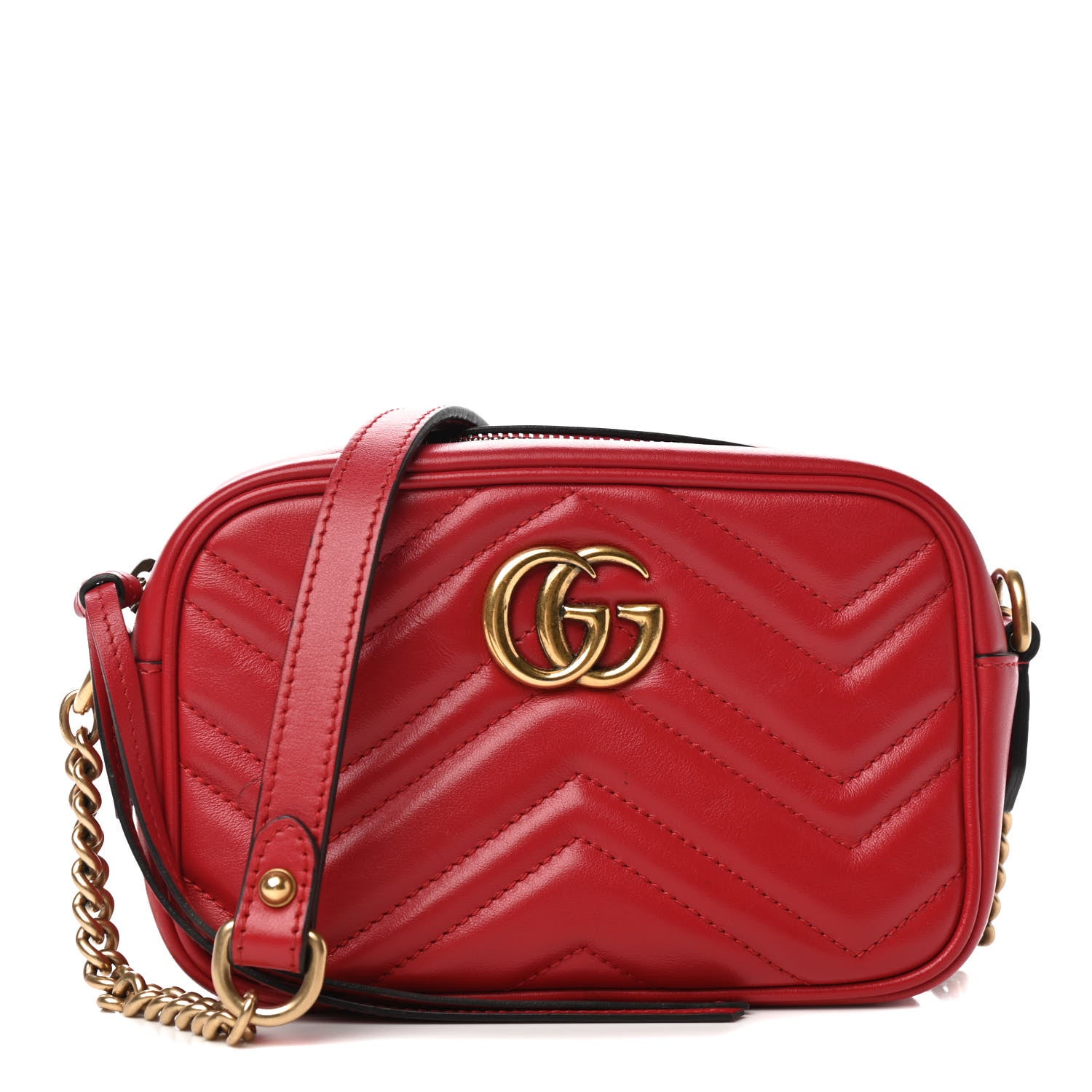 Gucci Calfskin Matelasse Mini GG Marmont Chain Shoulder Bag Hibiscus Red 1 of 4