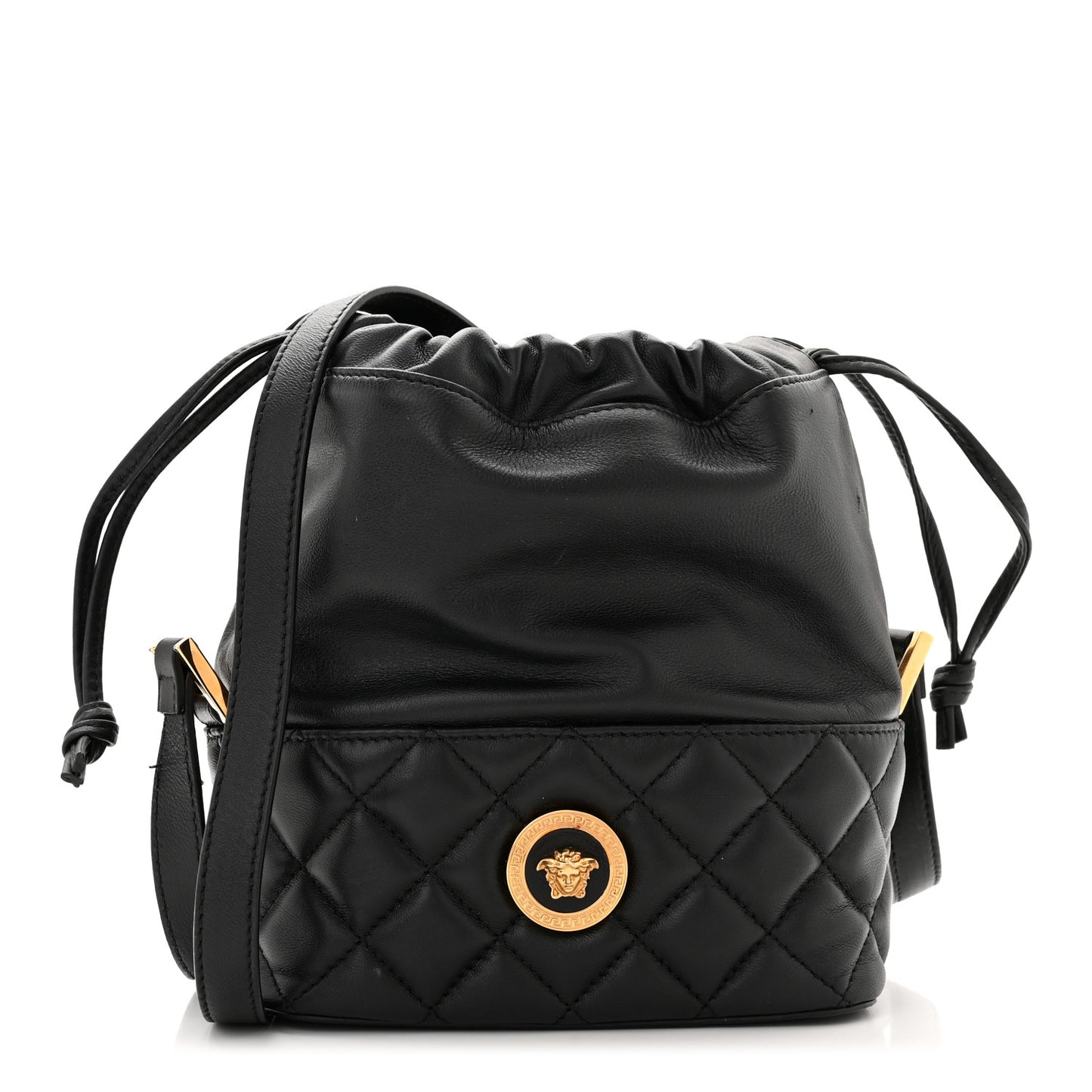 Nappa Quilted Medusa Bucket Bag Black