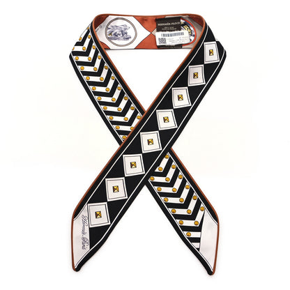 Hermes Silk Colliers et Chiens Twilly Black Caramel White 1 of 4