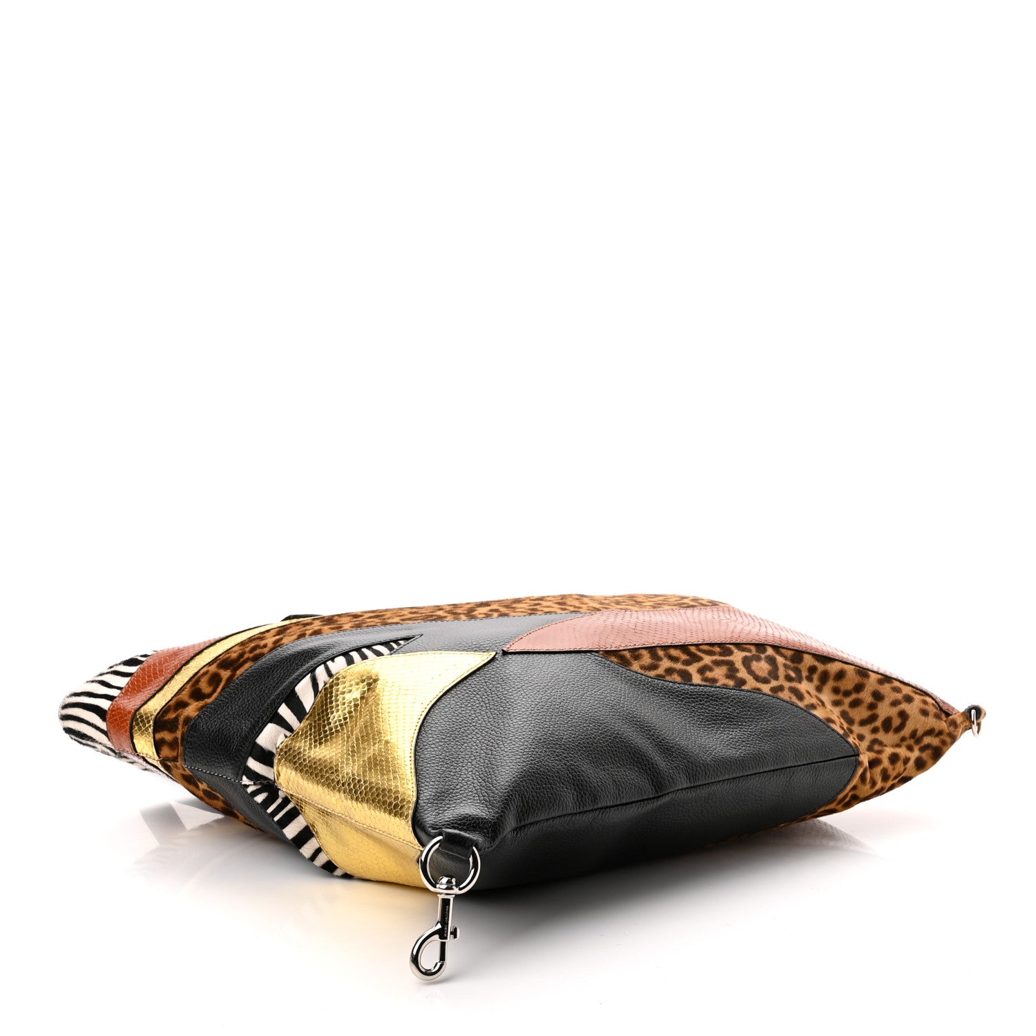 Marc Jacobs Metallic Calfskin Snakeskin Embossed Pony Hair Print Nomad Patchwork Tote Bag Black Multicolor 5 of 11
