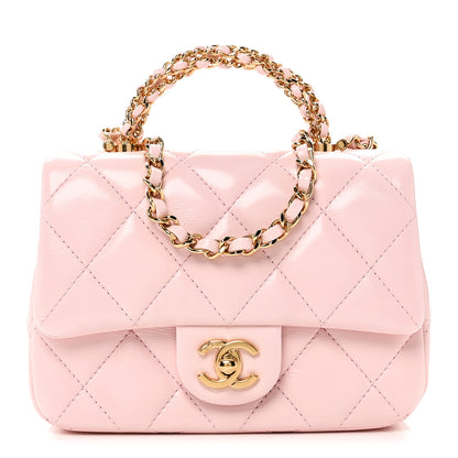 Chanel Shiny Lambskin Quilted Mini Twisted Links Top Handle Flap Light Pink 1 of 11