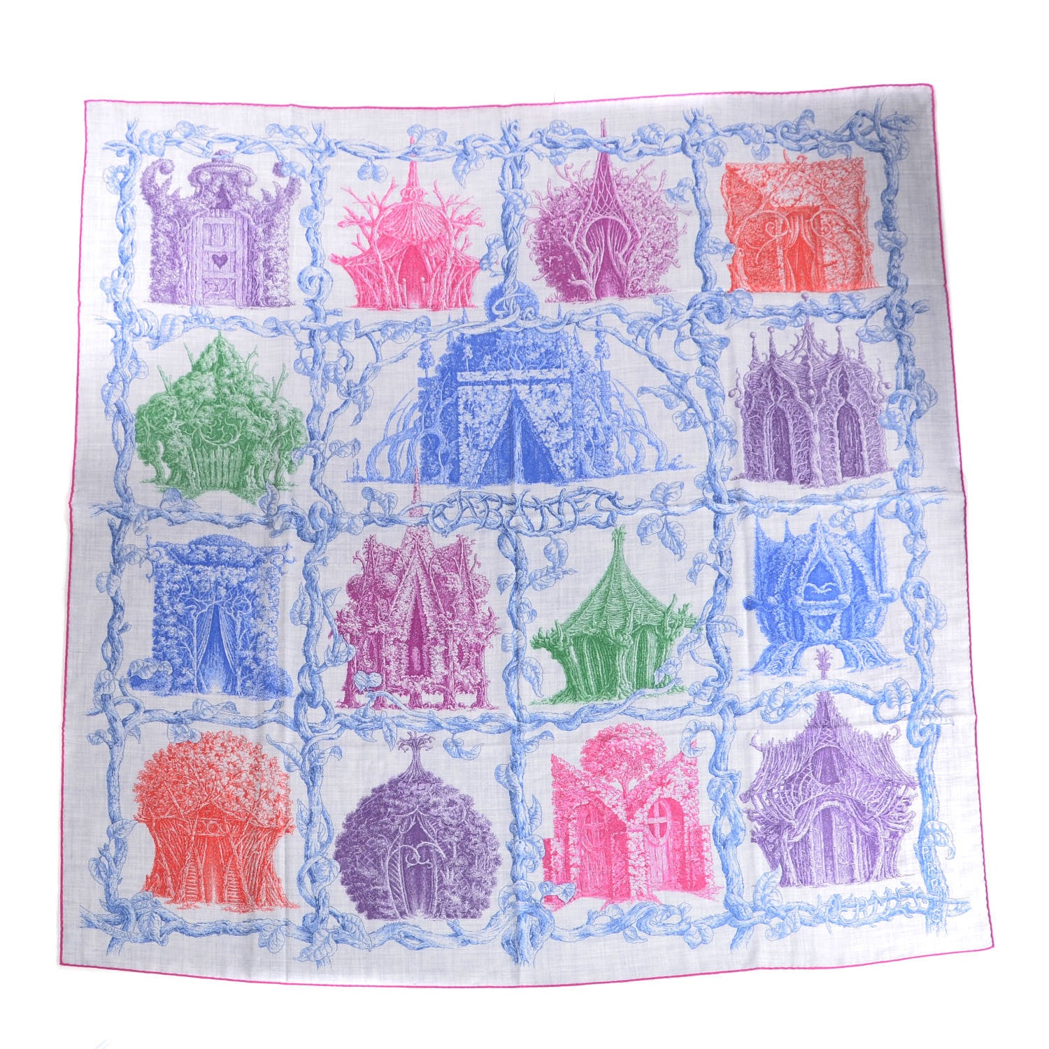 Hermes Cashmere Silk Les Cabanes Shawl 140 Gris Chine Bleu Violet 1 of 5