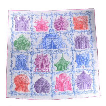 Hermes Cashmere Silk Les Cabanes Shawl 140 Gris Chine Bleu Violet 1 of 5