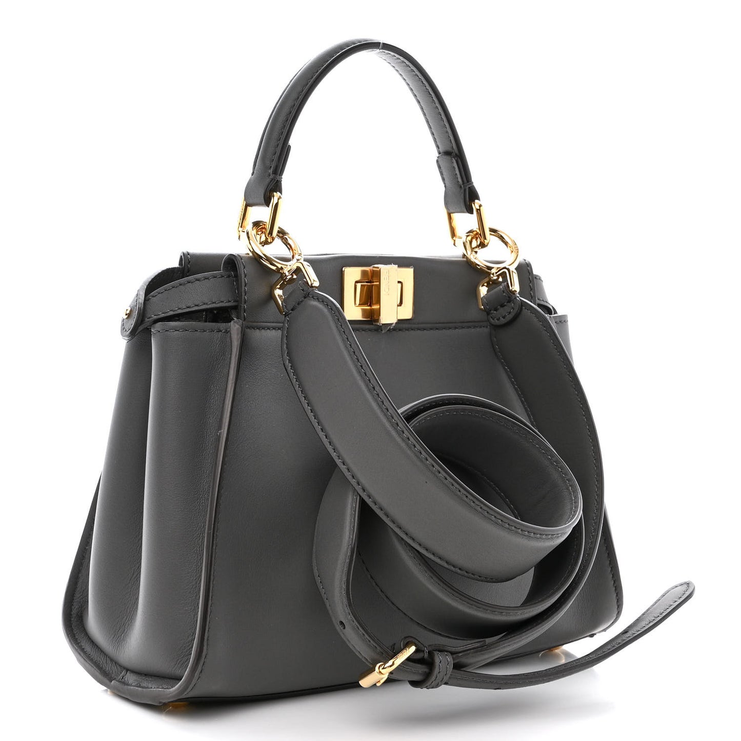 Vitello Seta Chenille FF Mini Peekaboo Iconic Satchel Anthracite Asfalto