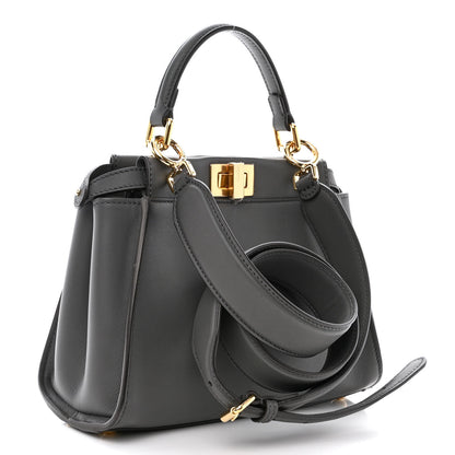Fendi Vitello Seta Chenille FF Mini Peekaboo Iconic Satchel Anthracite Asfalto 3 of 11