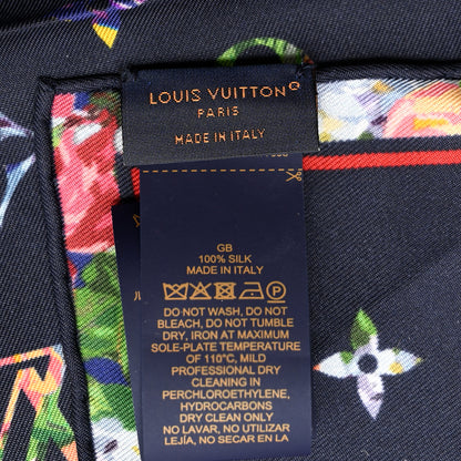 Louis Vuitton Silk Monogram Printed LV Garden Square Scarf Bleu Marine 3 of 4