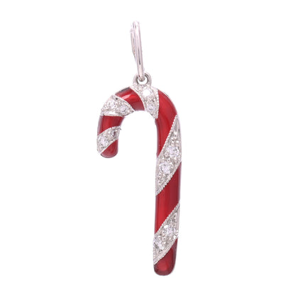 Tiffany Platinum Enamel Diamond Candy Cane Charm 1 of 3