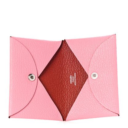 Hermes Chevre Chandra Verso Calvi Card Case Rose Confetti Brique 5 of 10