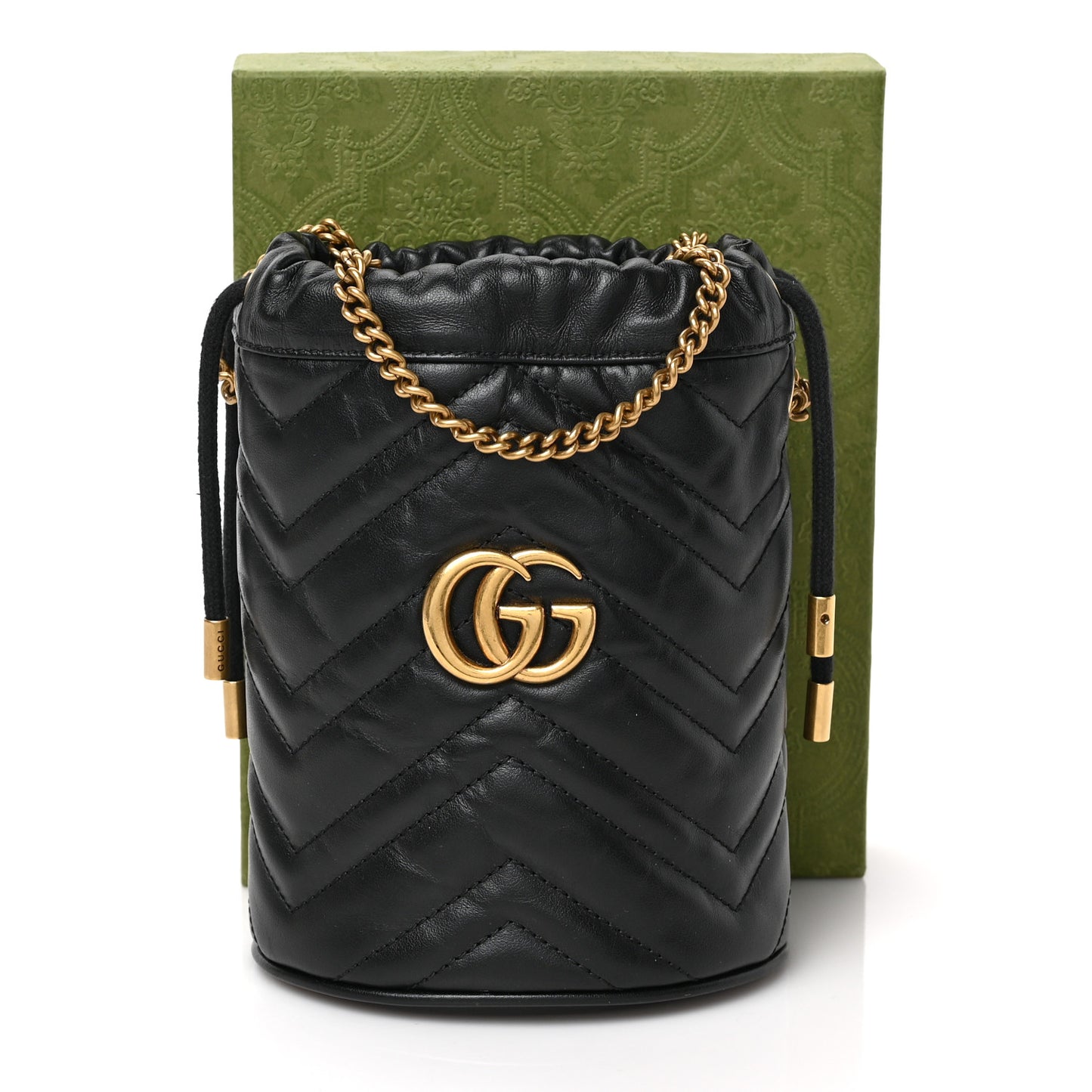 Calfskin Matelasse Mini GG Marmont 2.0 Bucket Bag Black