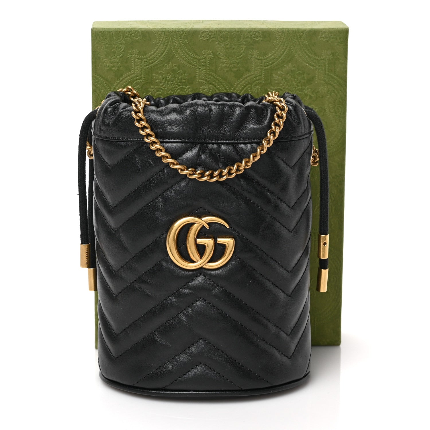 Gucci Calfskin Matelasse Mini GG Marmont 2.0 Bucket Bag Black 9 of 9