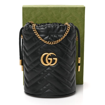 Gucci Calfskin Matelasse Mini GG Marmont 2.0 Bucket Bag Black 9 of 9