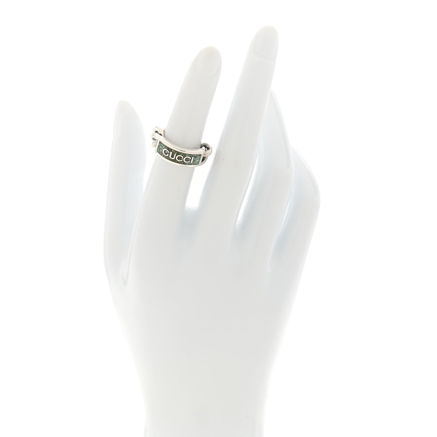 Sterling Silver Enamel Logo Chain Ring 49 4.75 Turquoise