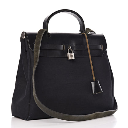 Hermes Toile Vache Calfskin Herbag 30 PM Black Natural 4 of 30