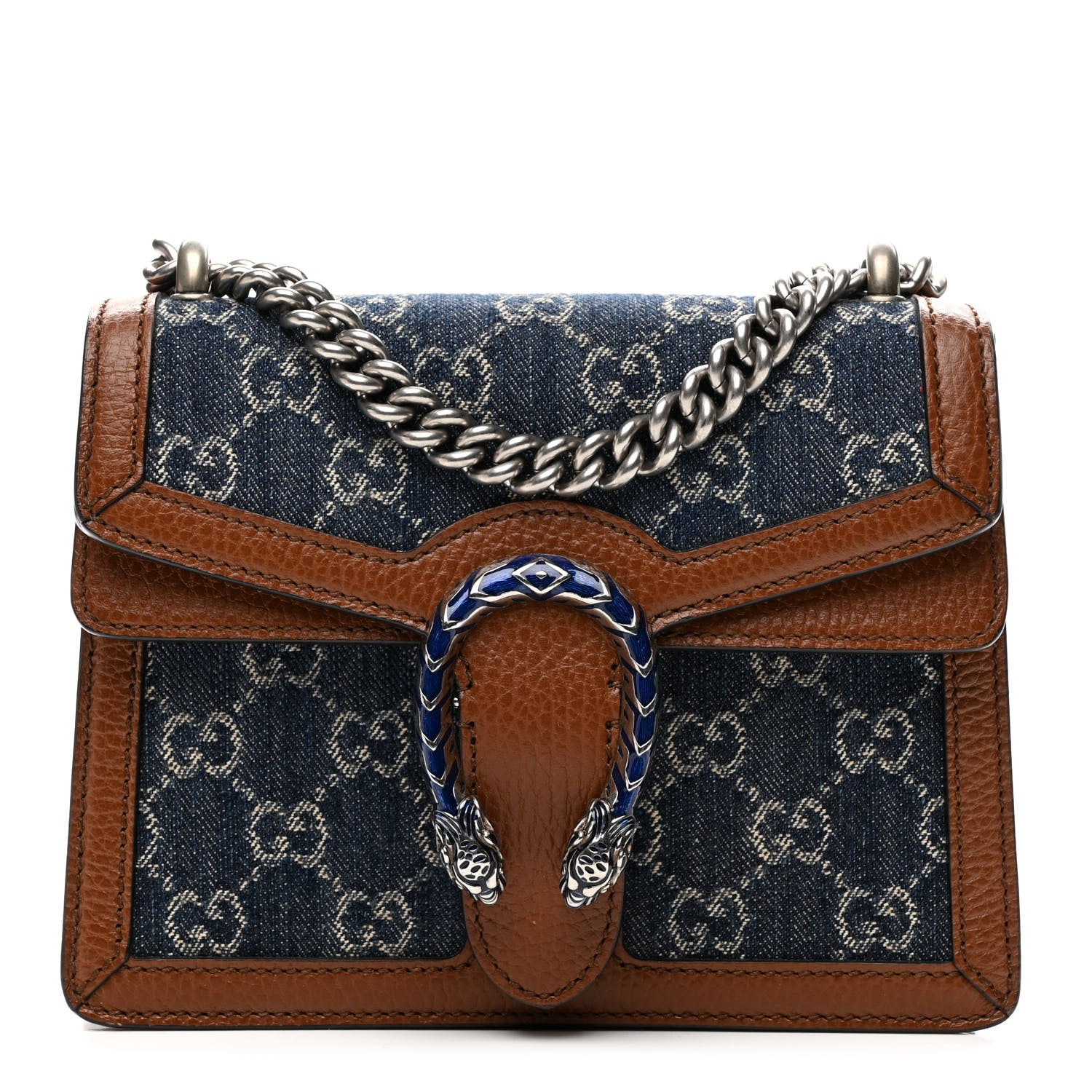 Gucci New Denim GG Monogram Dollar Calfskin Enamel Mini Dionysus Shoulder Bag Blue Tea Cuir Epilog Electric Blue 1 of 10