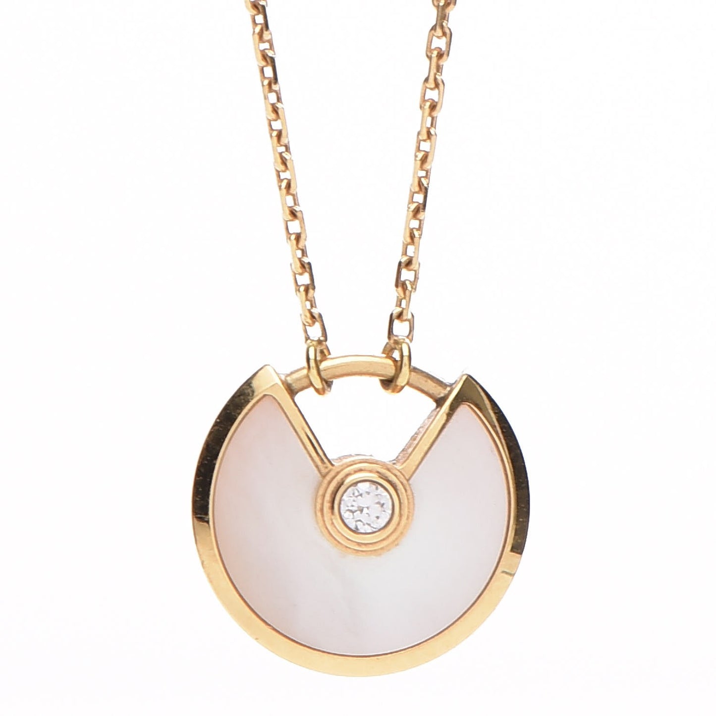 18K Yellow Gold Diamond Mother of Pearl XS Amulette de Cartier Pendant Necklace