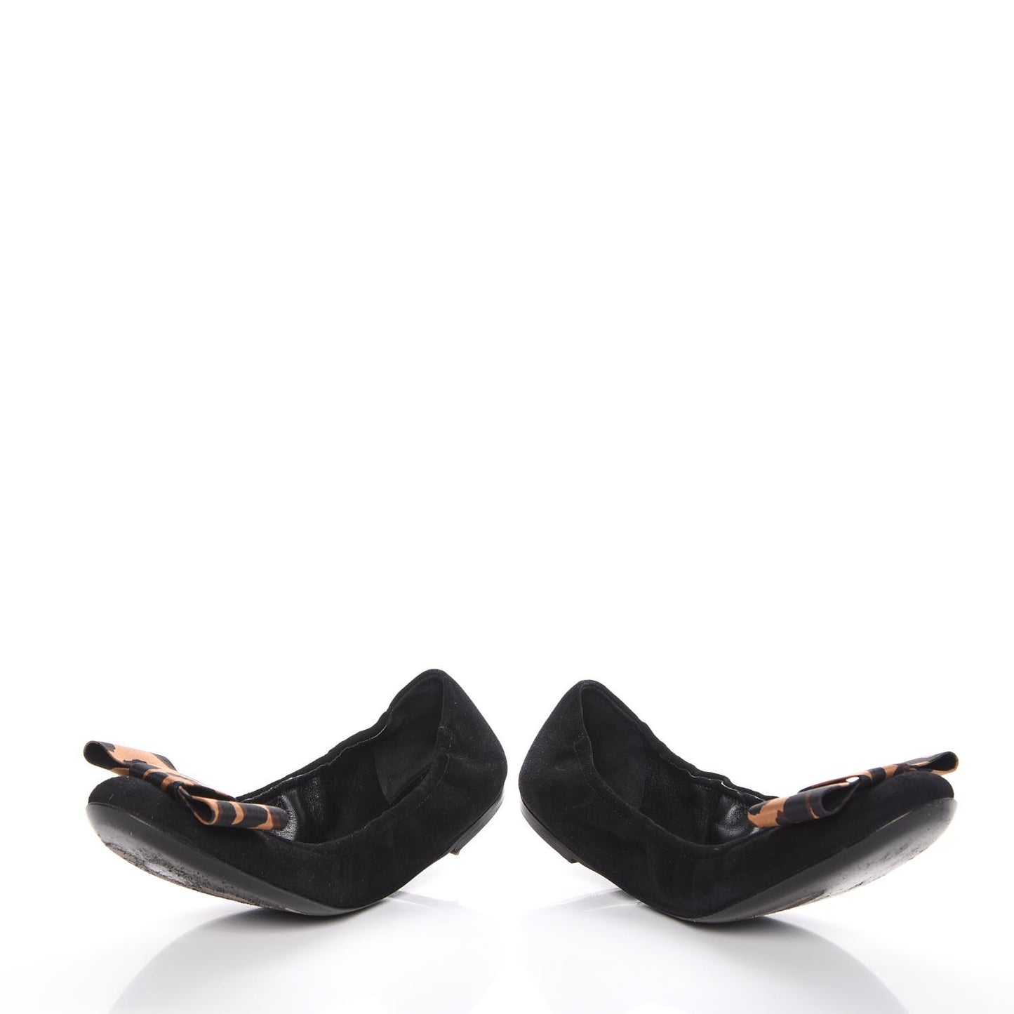 Suede Satin Leopard Mimi Bow Ballerina Flats 38.5 Black