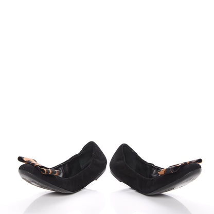 Louis Vuitton Suede Satin Leopard Mimi Bow Ballerina Flats 38.5 Black 6 of 13