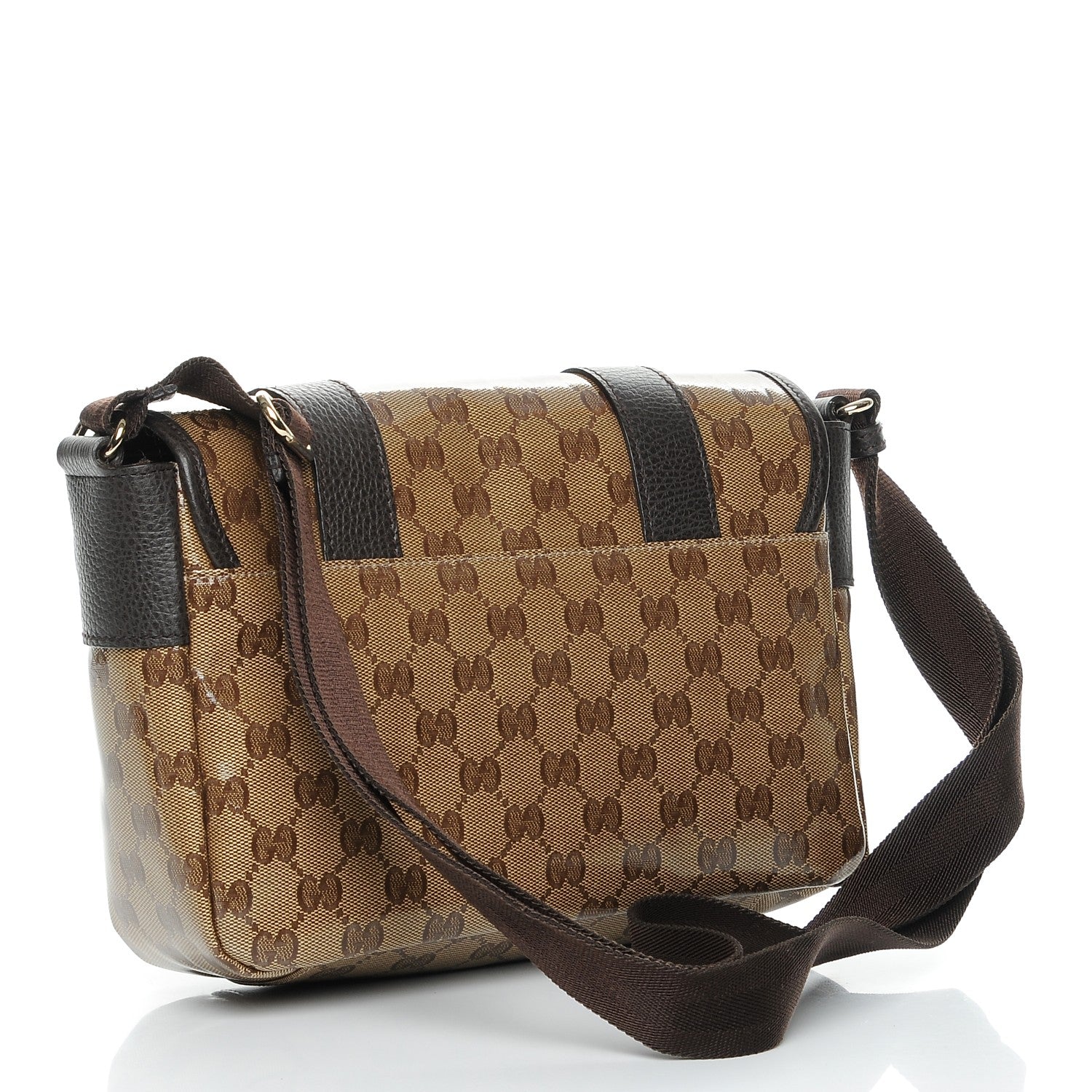 Gucci Crystal Monogram Small Double Buckle Flap Messenger Beige Dark Brown 3 of 7