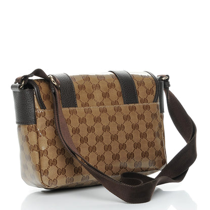 Gucci Crystal Monogram Small Double Buckle Flap Messenger Beige Dark Brown 3 of 7