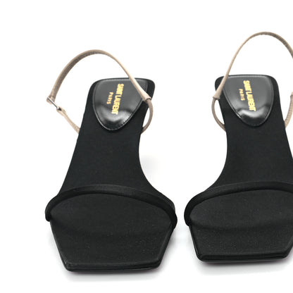 Saint Laurent Satin Slingback Jaspe 55 Sandals 38 Black Partridge Pink 3 of 9