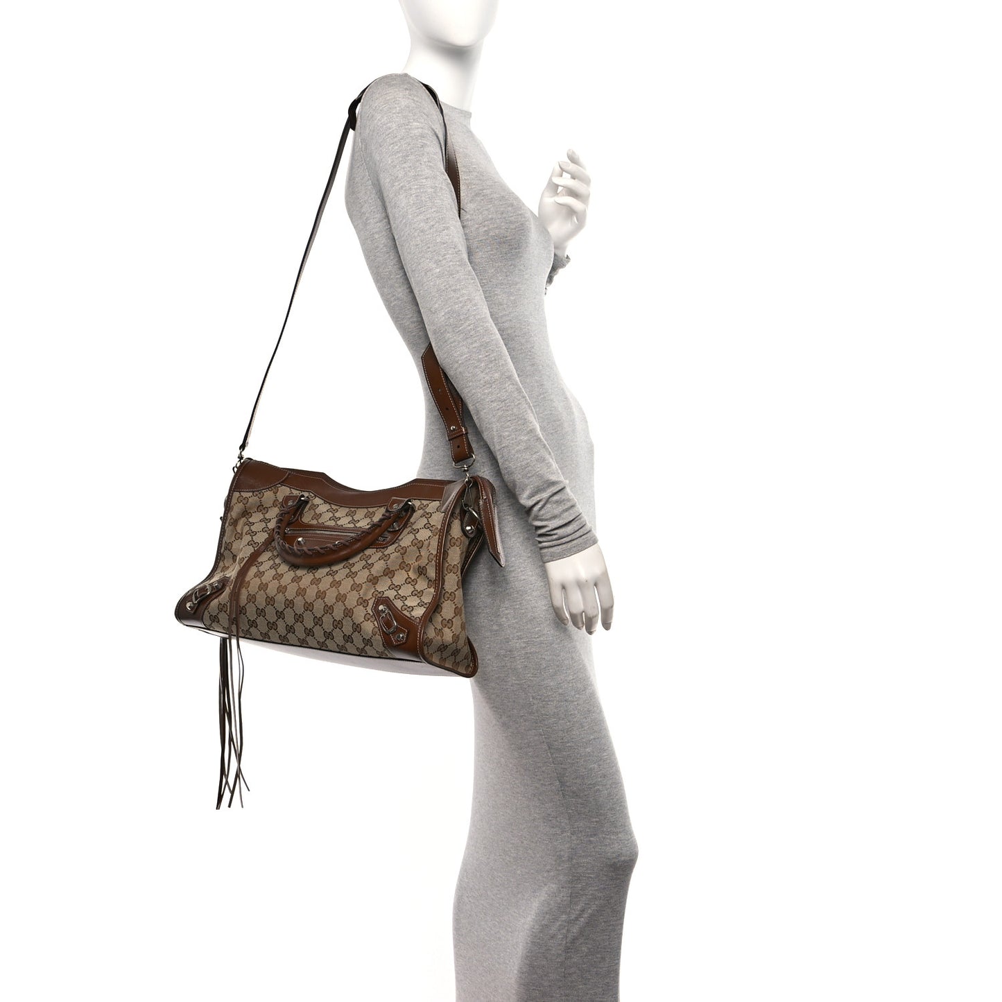 X GUCCI GG Monogram Azalea Calfskin Neo Classic Silver Hardware Medium City Beige Ebony Brown Sugar
