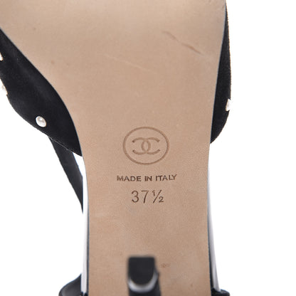 Chanel Suede Pearl Patent Cap Toe CC Ankle Strap Pumps 37.5 Black 8 of 9