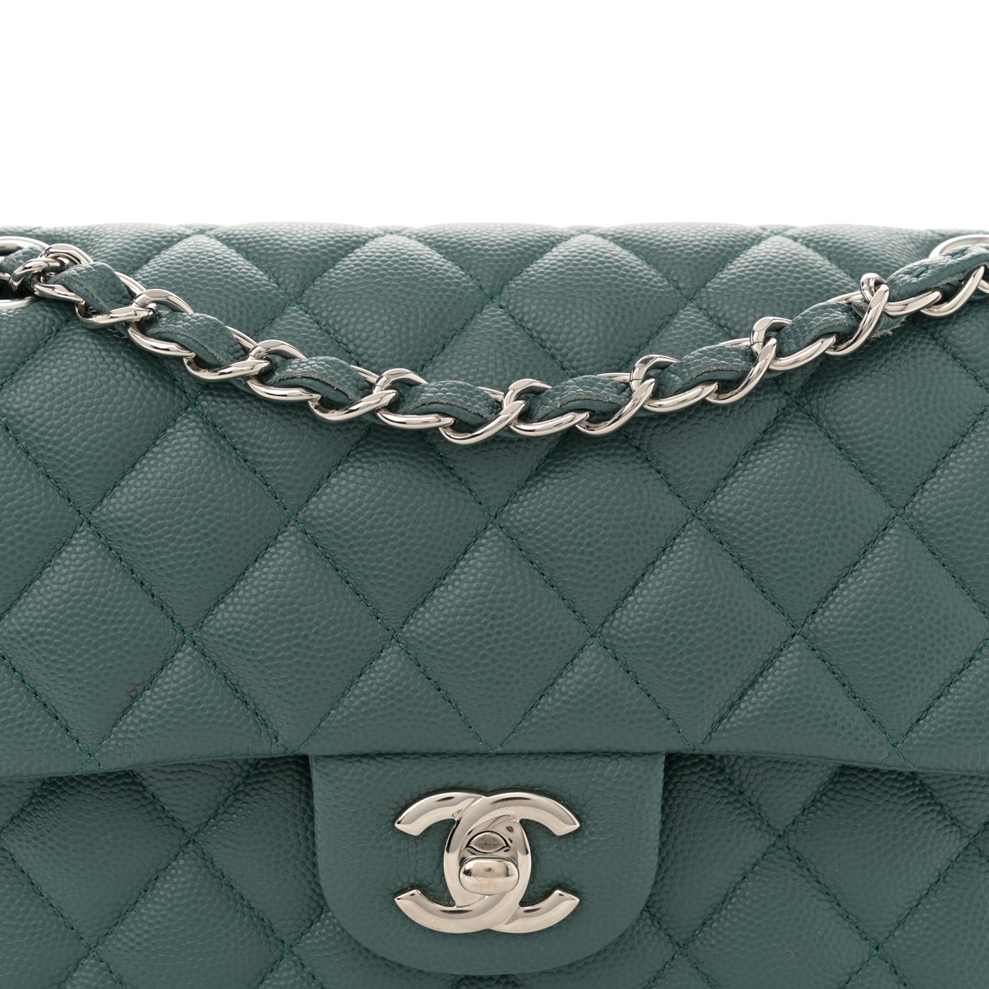 Caviar Quilted Small Double Flap Green