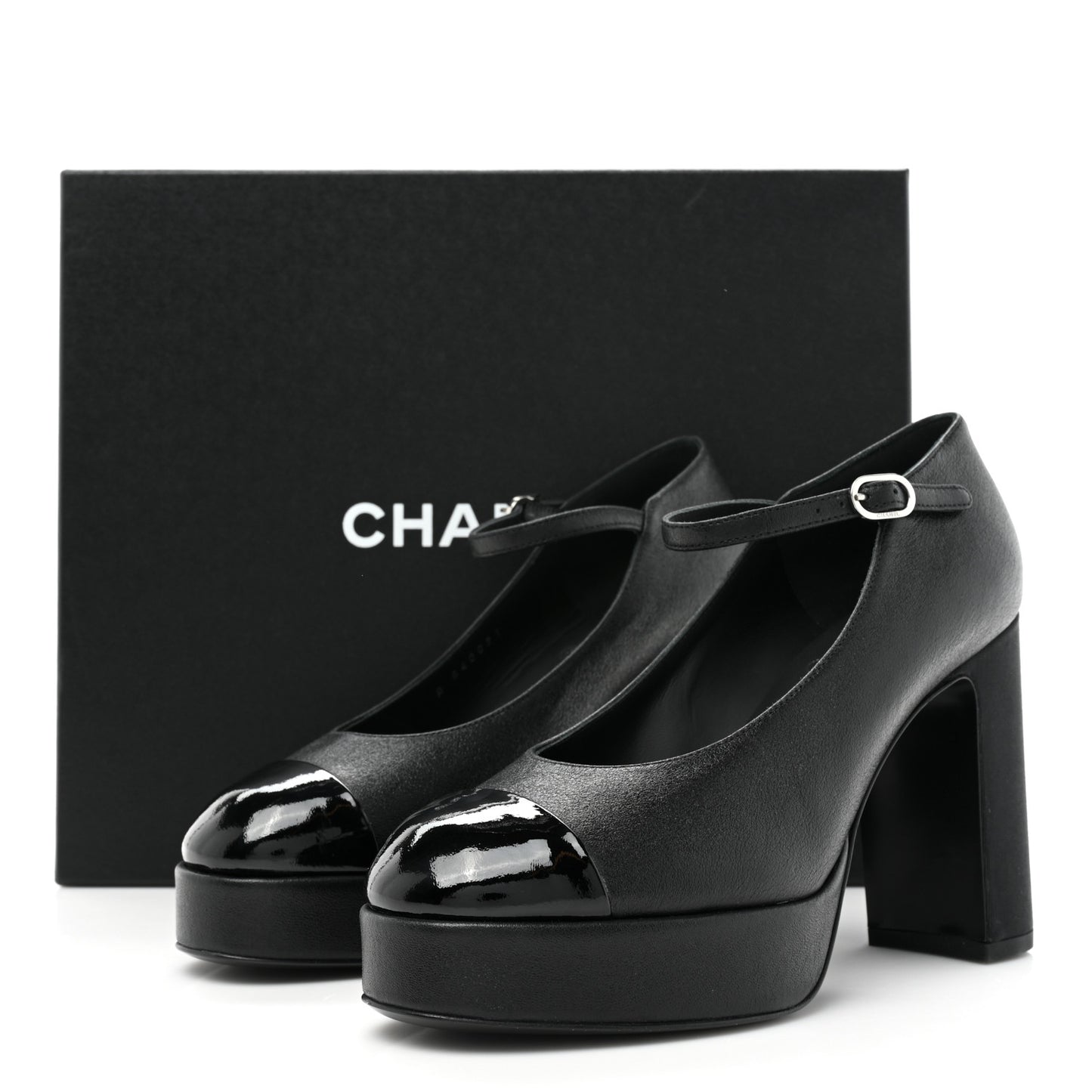 Lambskin Patent Cap Toe Mary Jane Platform Pumps 36 Black