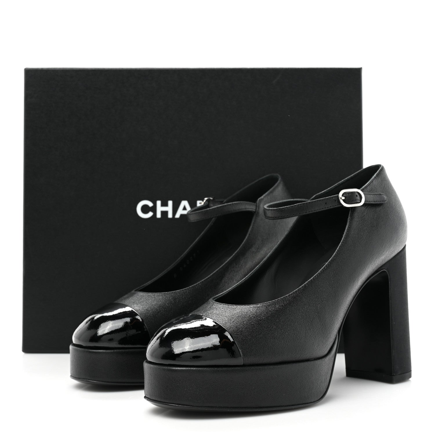 Chanel Lambskin Patent Cap Toe Mary Jane Platform Pumps 36 Black 10 of 10