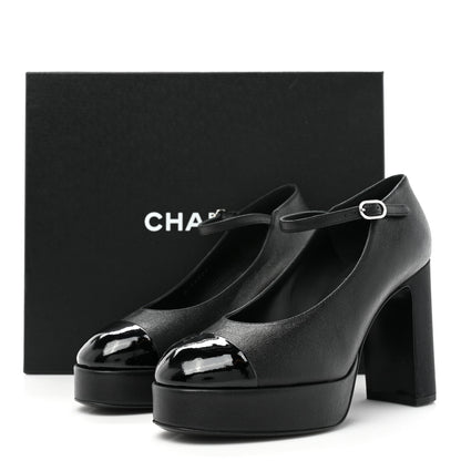 Chanel Lambskin Patent Cap Toe Mary Jane Platform Pumps 36 Black 10 of 10