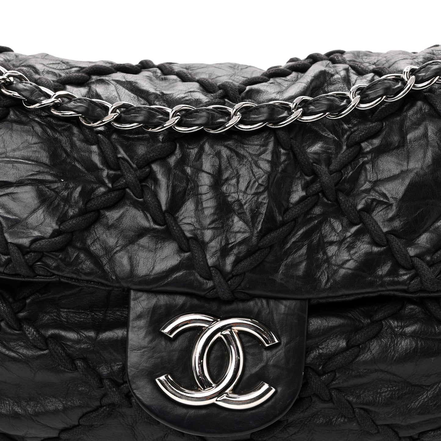 Calfskin Ultra Stitch Oversize Flap Black