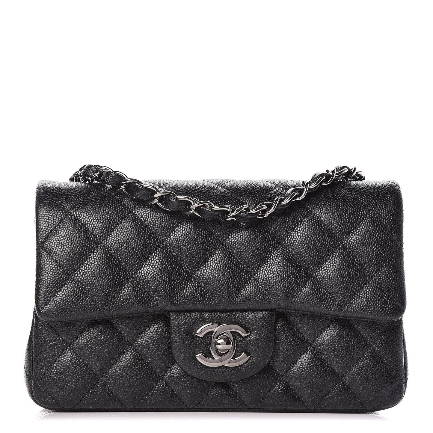 Iridescent Caviar Quilted Mini Rectangular Flap Black
