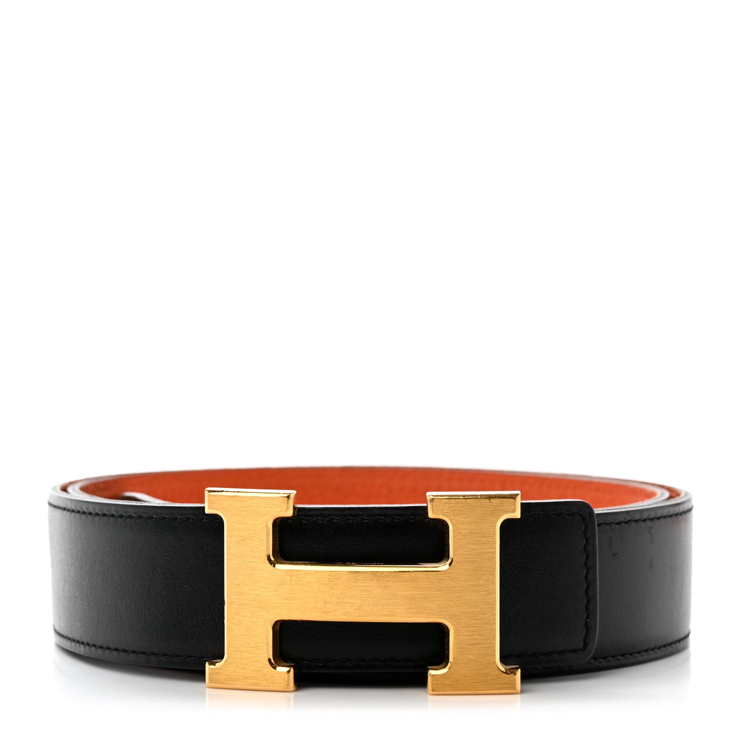 Hermes Box Togo 32mm H Belt 85 Black Orange 1 of 8