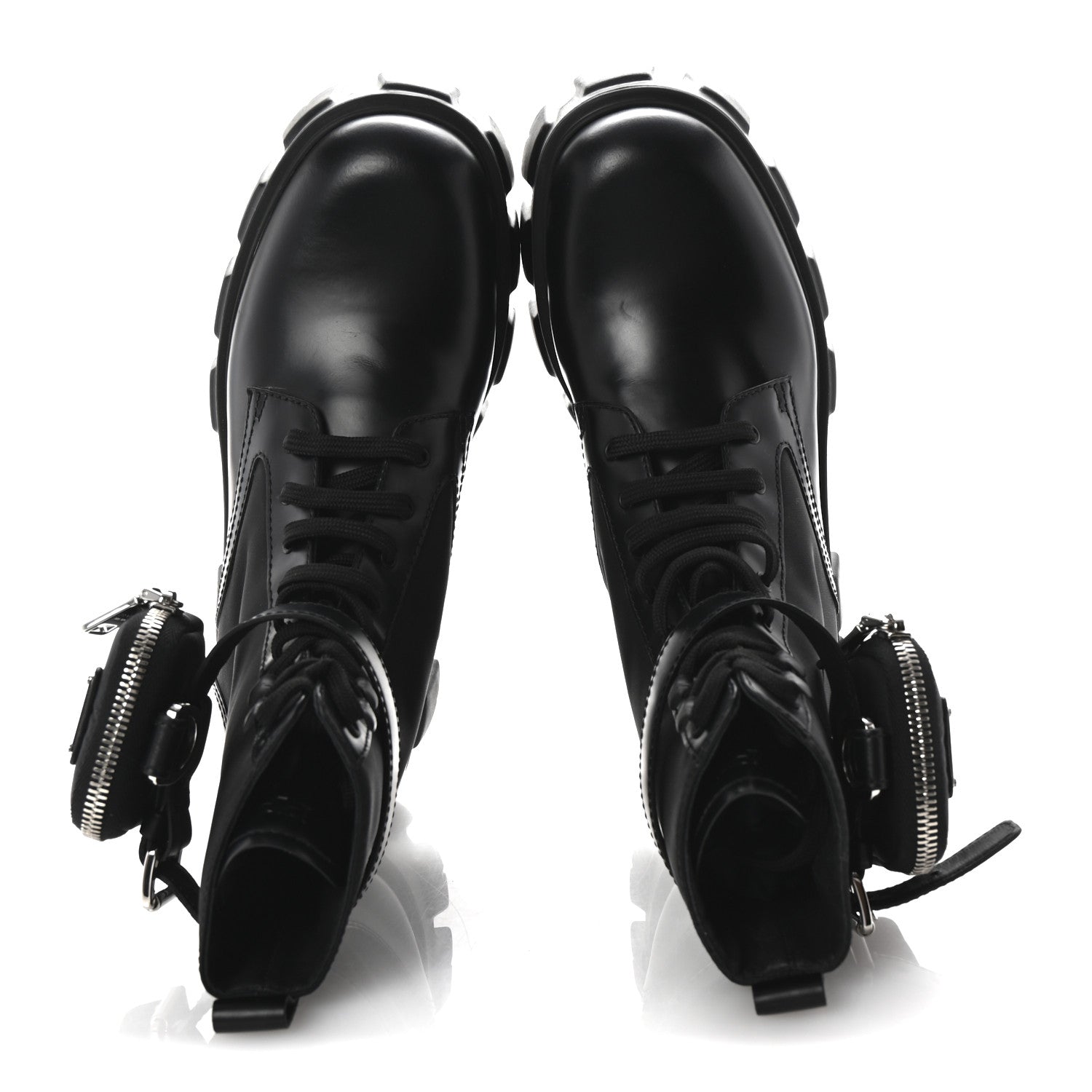 Prada Spazzolato Rois Re-Nylon Metal Triangle Logo Monolith Pouch Pocket 55mm Boots 38.5 Black 2 of 9