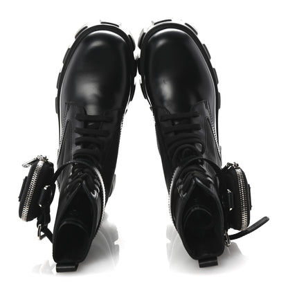 Prada Spazzolato Rois Re-Nylon Metal Triangle Logo Monolith Pouch Pocket 55mm Boots 38.5 Black 2 of 9