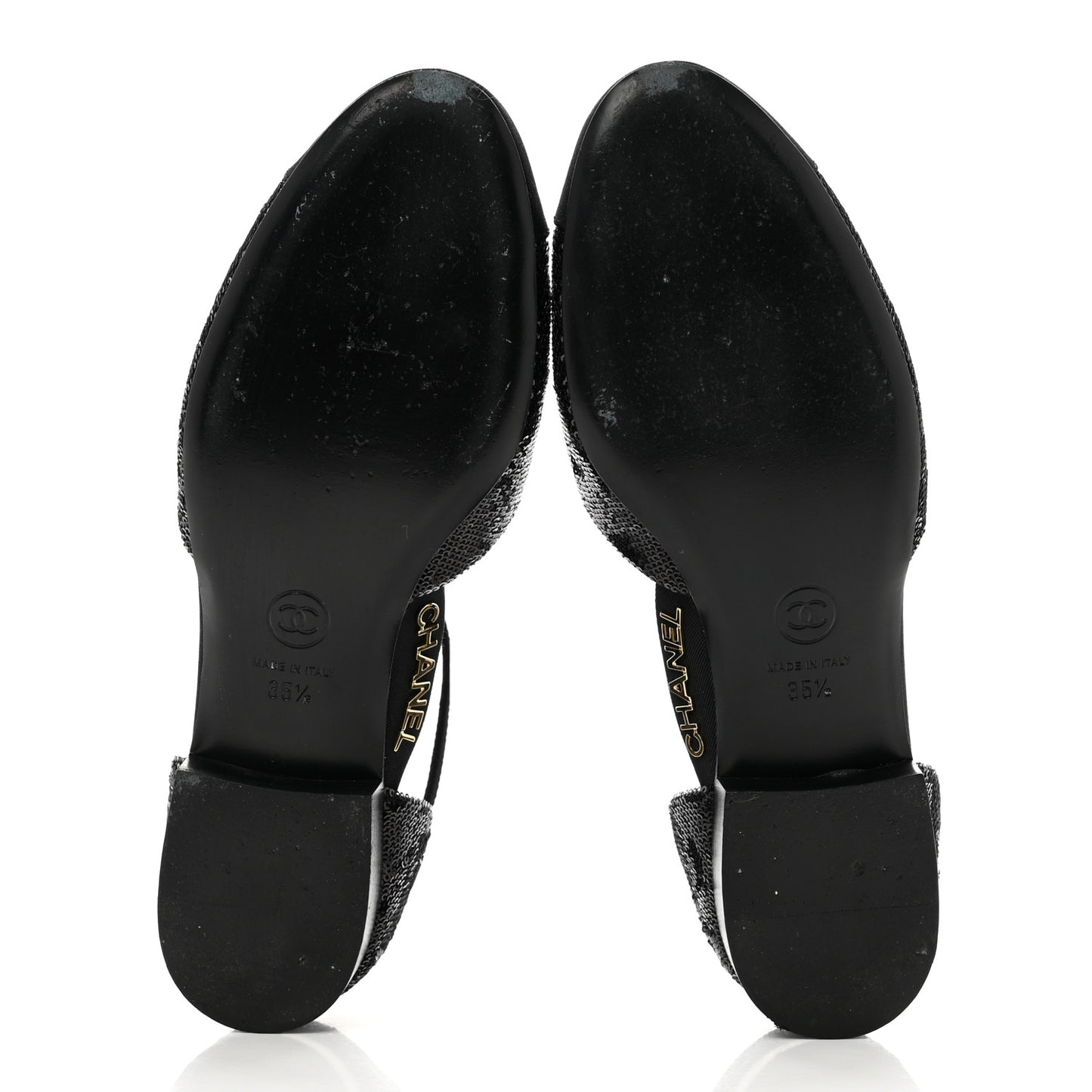Sequin Grosgrain CC Cap Toe Ankle Flat 35.5 Black
