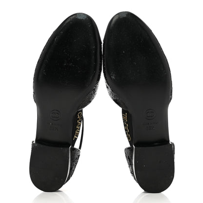 Chanel Sequin Grosgrain CC Cap Toe Ankle Flat 35.5 Black 5 of 11