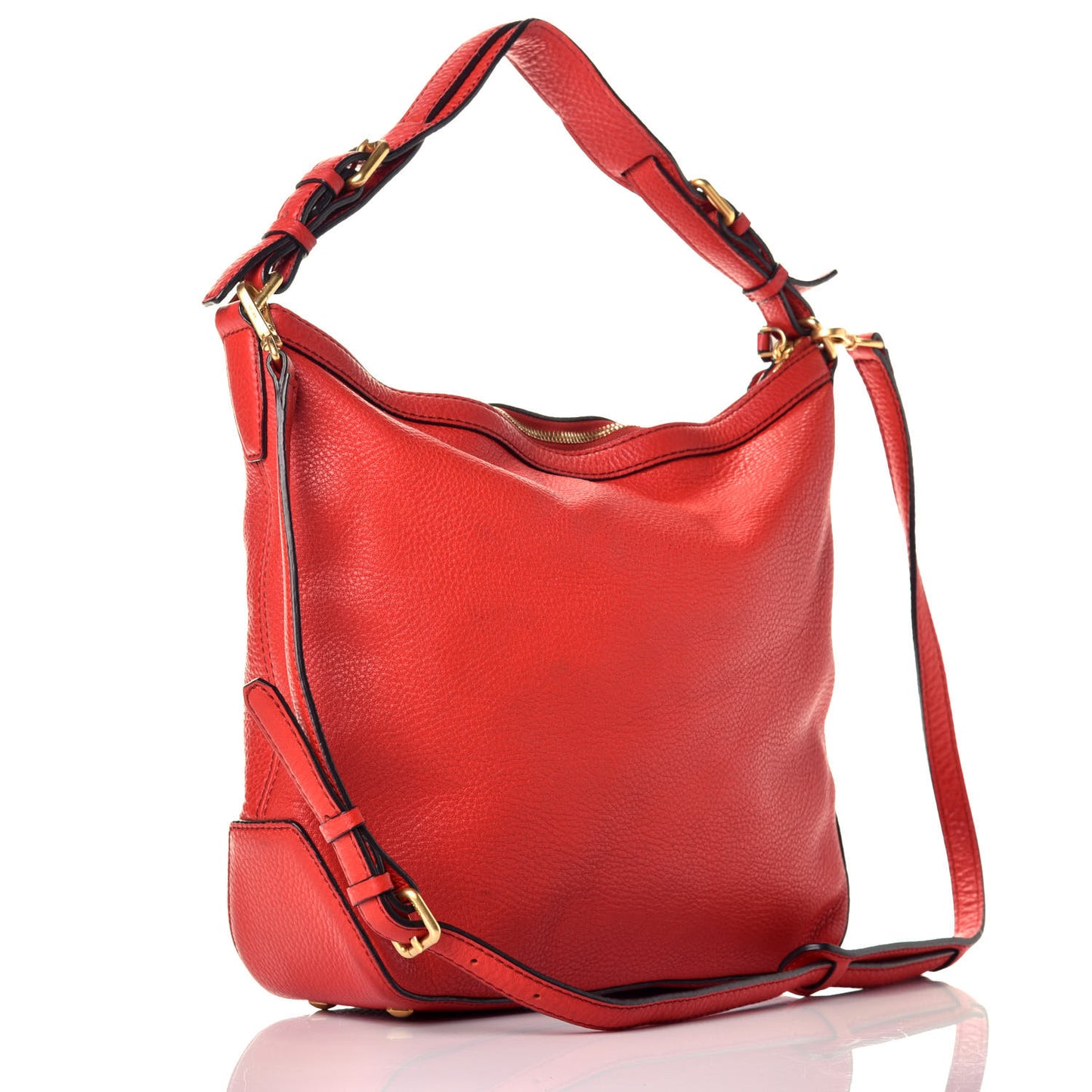 Grained Calfskin Hobo Red