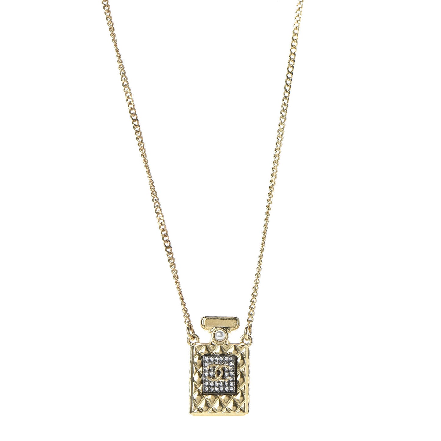 Crystal Pearl Perfume Bottle CC Necklace Gold