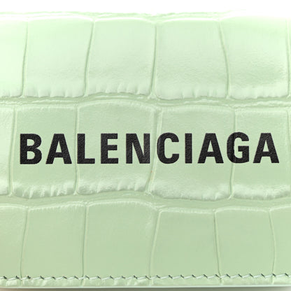 Balenciaga Shiny Calfskin Logo Crocodile Embossed Logo Mini Cash Wallet On Chain Light Green Black 7 of 14