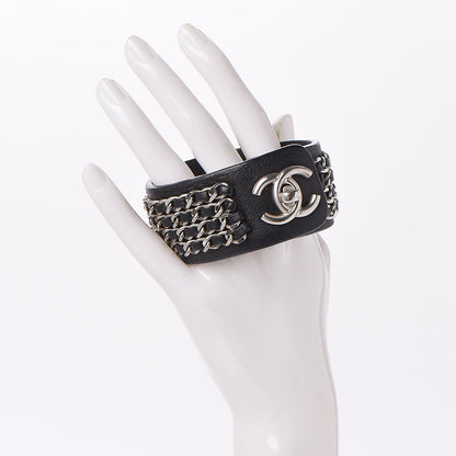 Chanel Calfskin CC Chain Turnlock Bracelet L Black 2 of 5